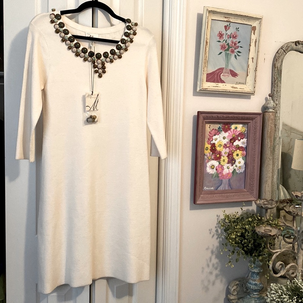 Brand New With Tags Ivory Milly Beaded 3/4 Sleeve Dress